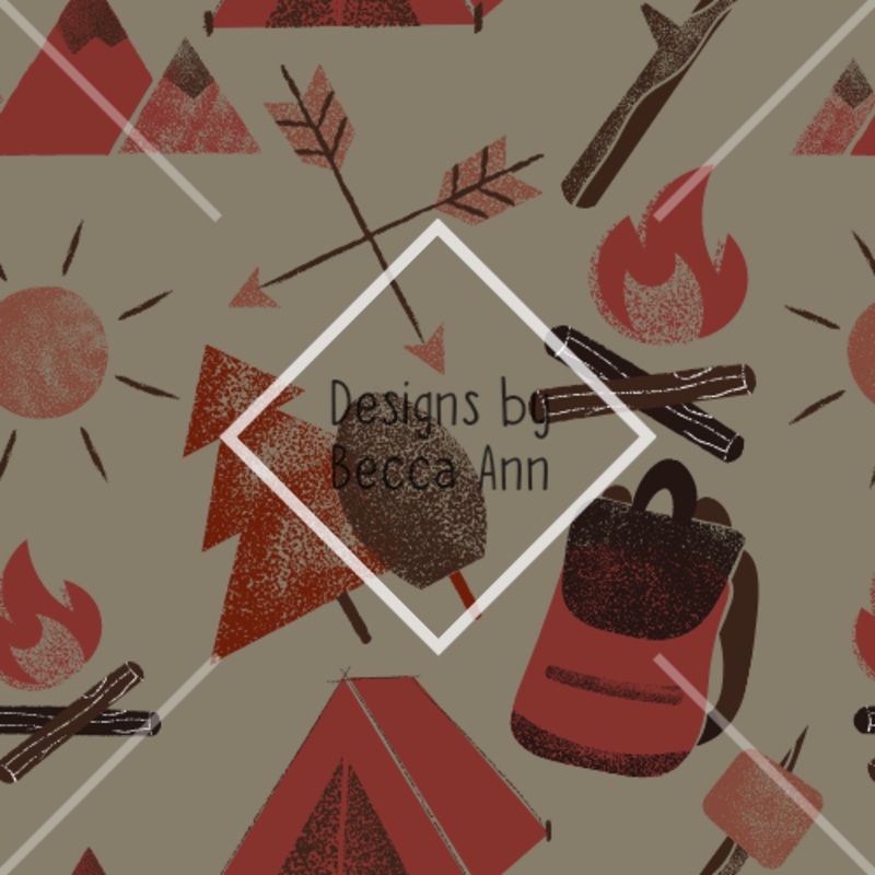 Camping Sketchy Seamless File|Red|Orange|Set (2 files)