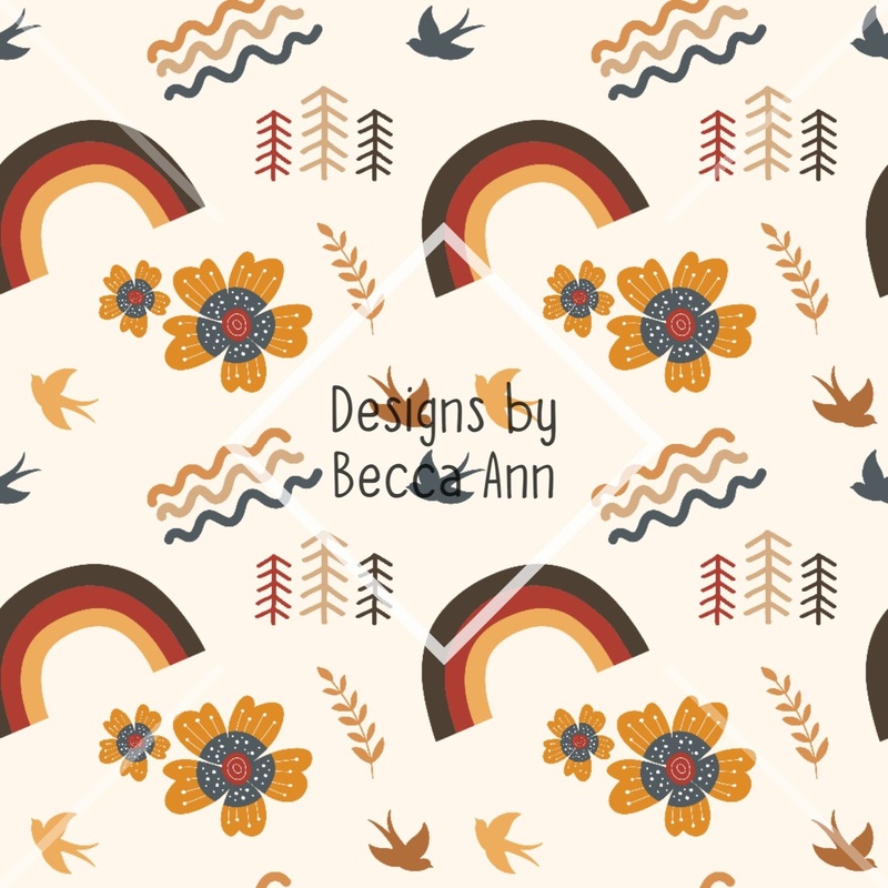 Autumn Boho Seamless File|Watering Can with rainbow|Rainbow|Set (2 files)