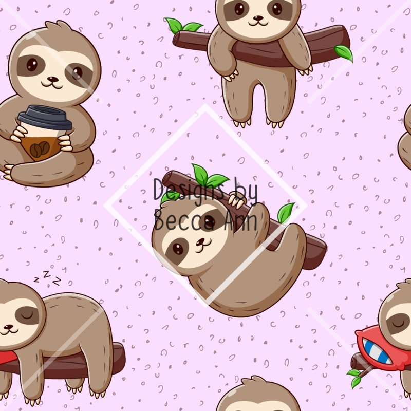 Cute Sloths Seamless File|Pink|Green|Panel (sub)