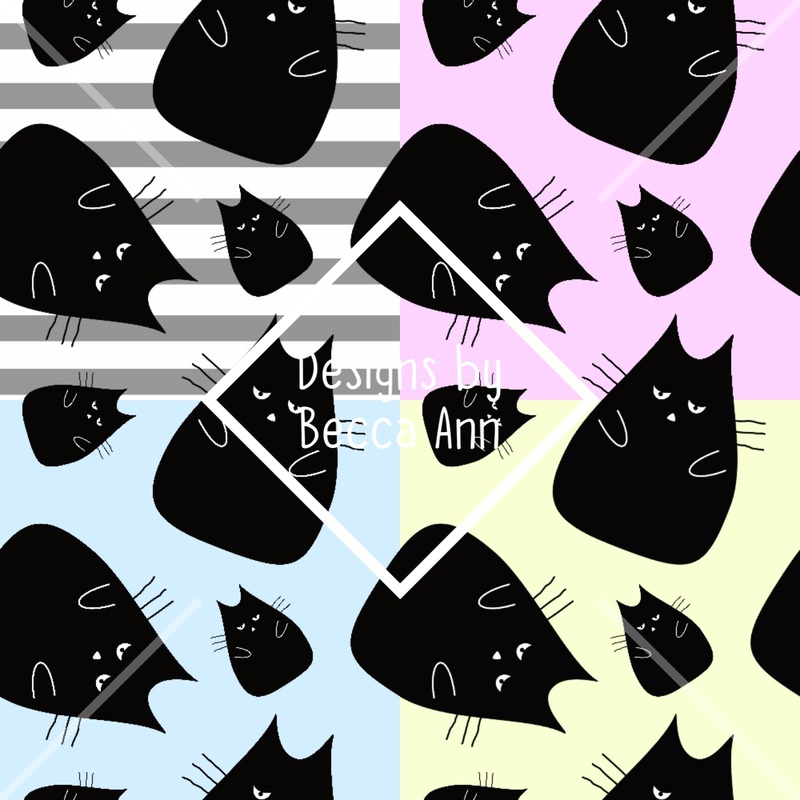 Fat Cats Seamless File|Pink|Blue|Yellow|Stripes|Set (4 files)