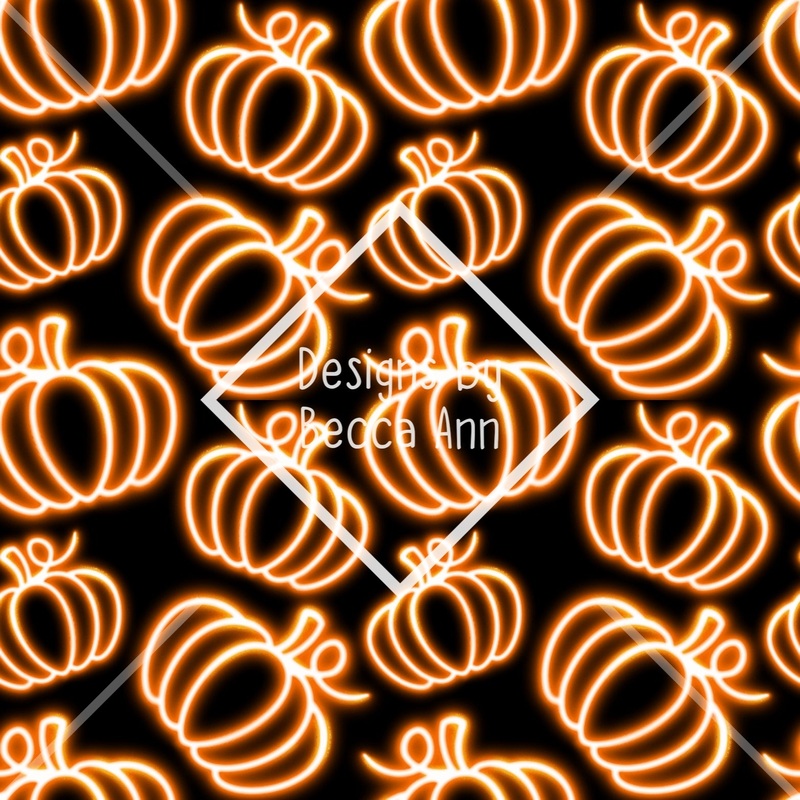 Neon Pumpkins Seamless File|Pumpkins|Pumpkins with purple leaves|Pumpkins with purple scribbles|Set (3 files)