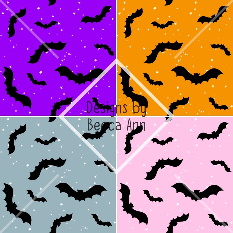 Silhouette Bats Seamless File|Pink|Orange|Purple|Blue|Set (4 files)