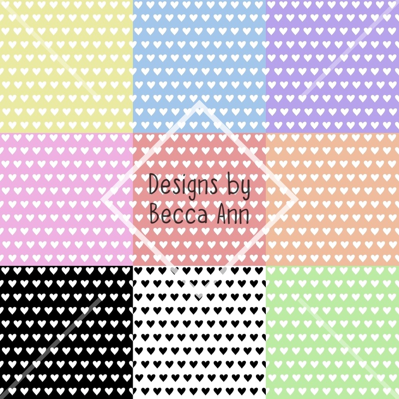 Simple Hearts Seamless File|Entire bundle (9 files)|Red|Orange|Yellow|Green|Blue|Purple|Black with white hearts|White with black hearts|Pink