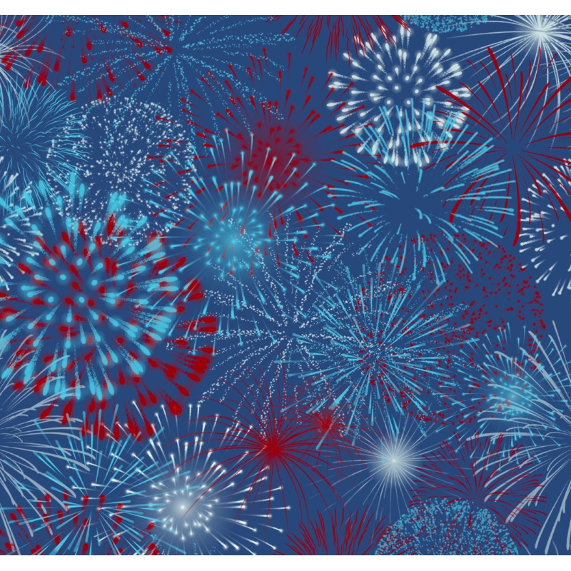 Assorted RWB Fireworks on Blue