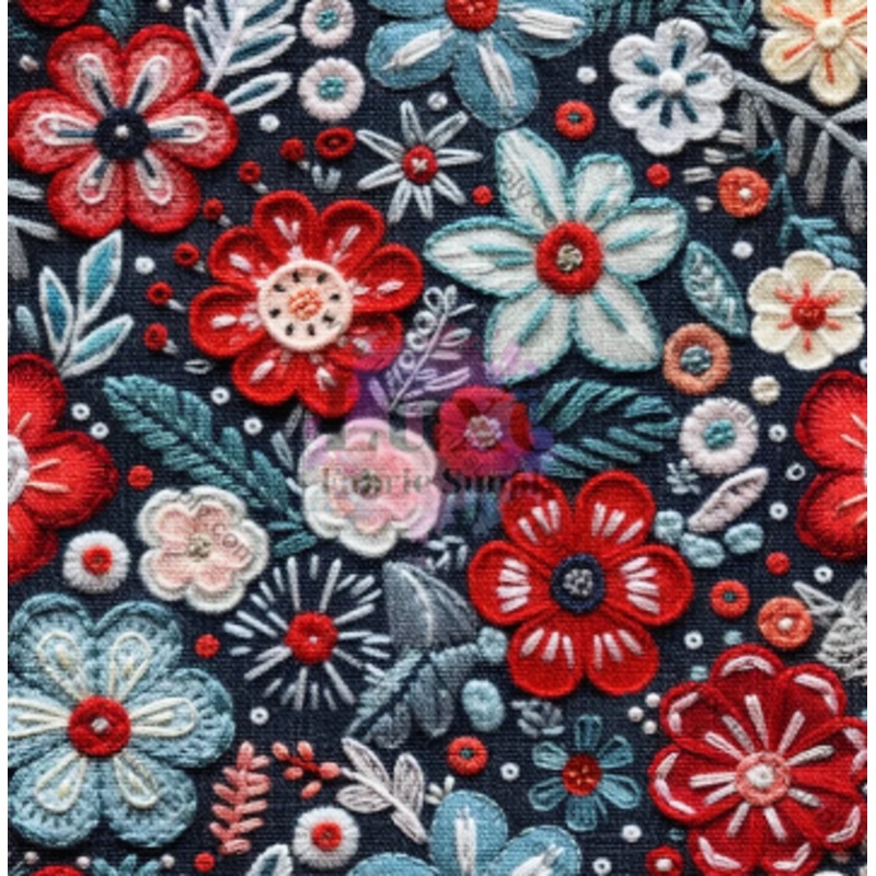 Blue Patriotic Embroidery Floral