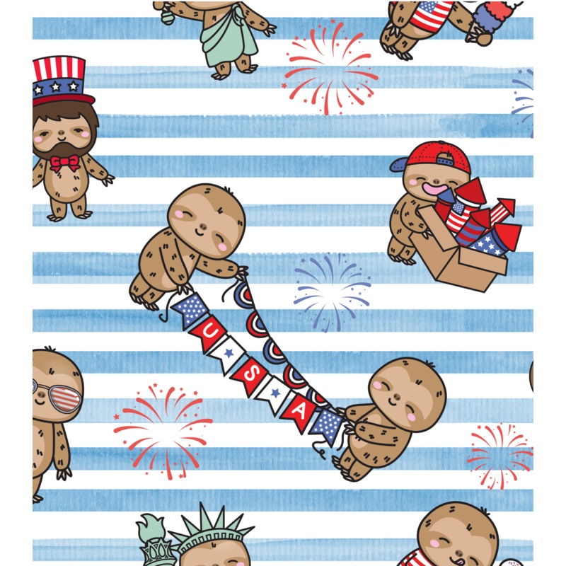 Blue Striped Patriotic Sloths|DBP 230 (standard)|Bullet|Brushed Rib Knit (wide and soft stripes)|Swim|Waffle|Jersey Knit (light and airy)|Holographic (shimmery and shiny)|Medium Athletic (dry fit material)|Stretch Minky (cozy soft)|Thermal|Board Short (no