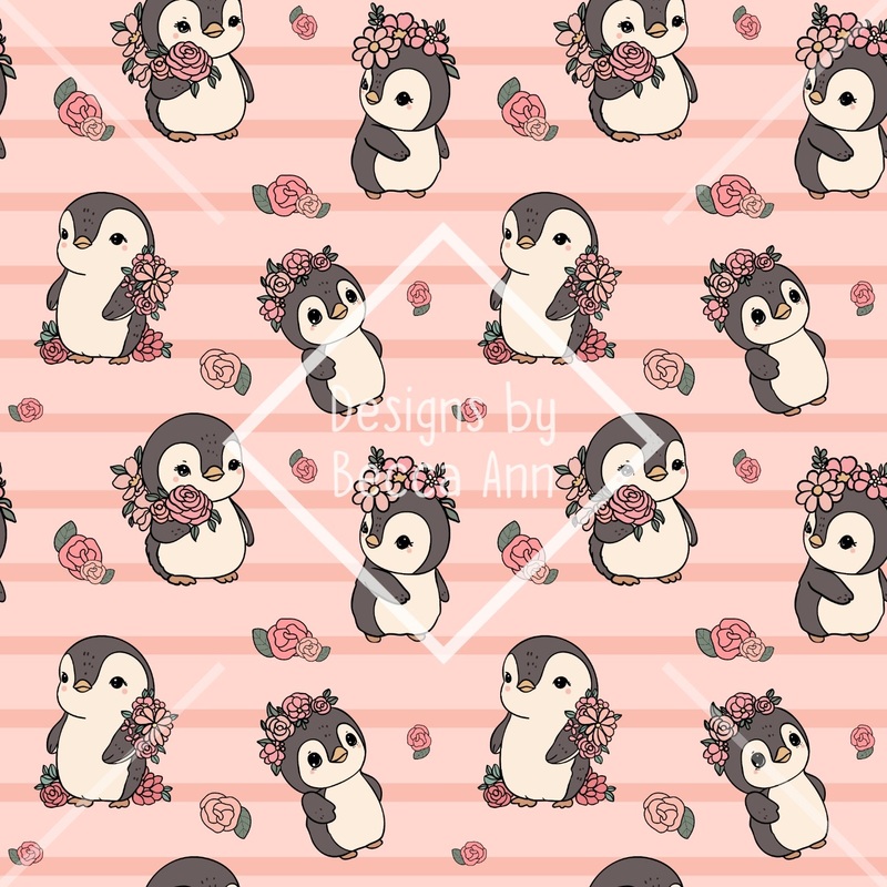 Flower Penguin Seamless File|Pink|Green|Grey