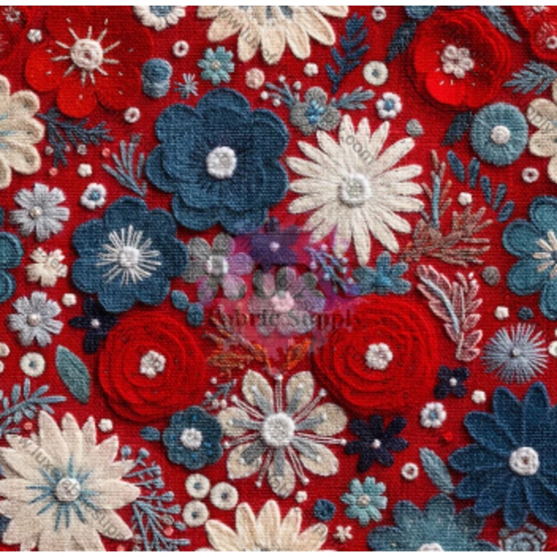 Red Patriotic Embroidery Floral