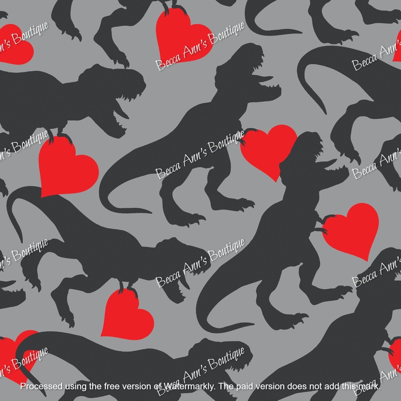 Gray Dinosaur Love|DBP 230 (standard)|Bullet|Brushed Rib Knit (wide and soft stripes)|Swim|Waffle|Jersey Knit (light and airy)|Holographic (shimmery and shiny)|Medium Athletic (dry fit material)|Stretch Minky (cozy soft)|Thermal|Board Short (non stretch)|