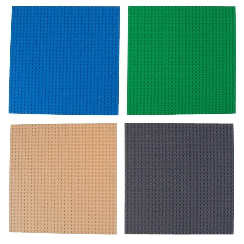 Strictly Briks Stackable Baseplates – 10 x 10 – 4 Pack – Blue, Gray, Green, Sand