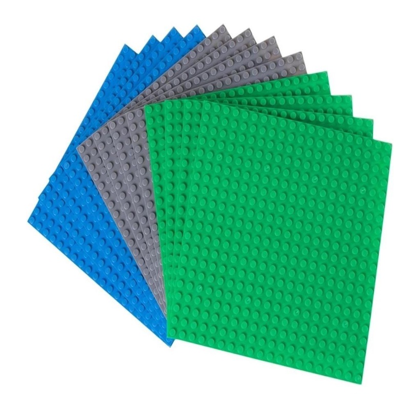 Strictly Briks Stackable Baseplates – 6 x 6 – 12 Pack – Blue, Gray, Green