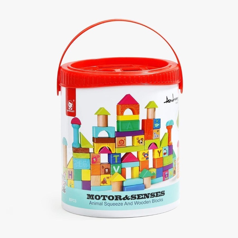 Top Bright Animal Squeeze And Wooden Blocks