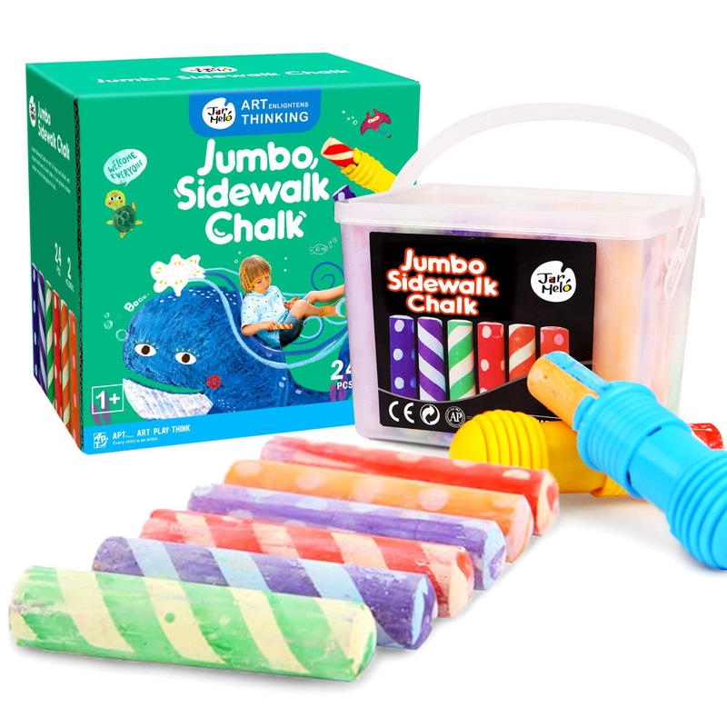 Jar Melo Jumbo Sidewalk Chalk – 24 Colors Kit with 2 Holder