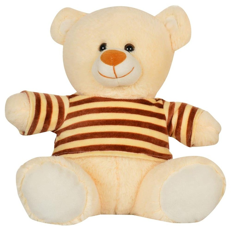 Mirada 30cm Sitting Soft Teddy Bear with Brown Strip Dress-Butter Yellow