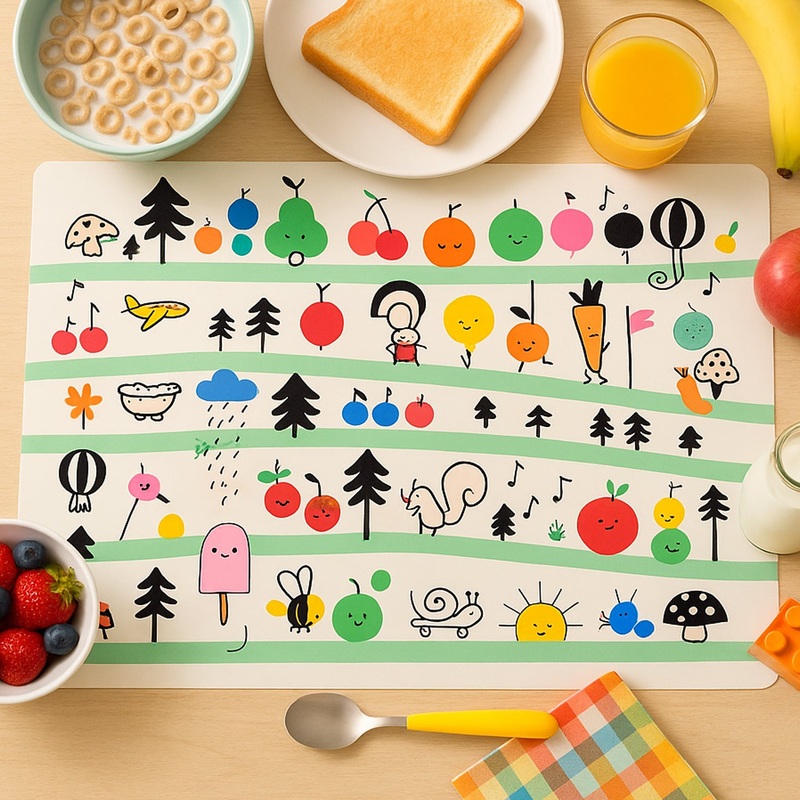 Colorful Cartoon Printed Dining Table Placemats for Kids (4 Pc / 40×30 Cm)