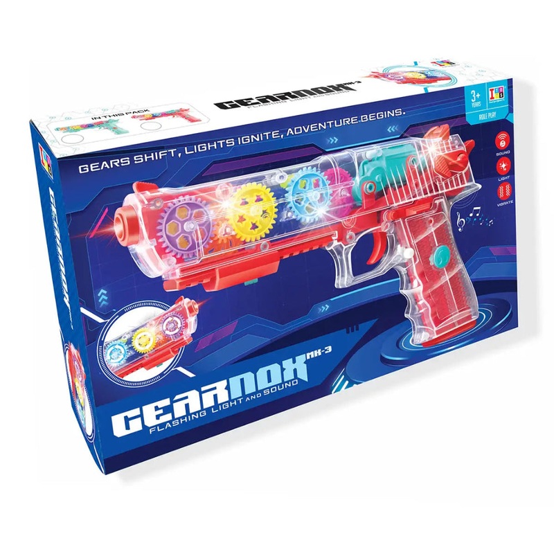 Itoys Gearnox Flashing Light and Musical Sound Transparent Glow Gear Gun – Multicolour