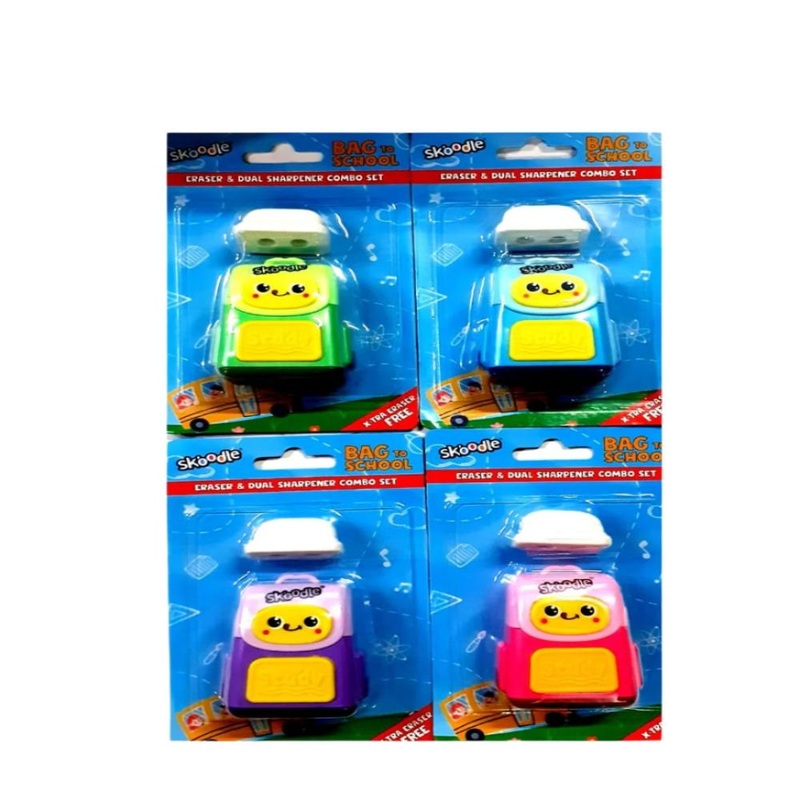 Skoodle Bag to School Eraser  & Dual Sharpener -Pack of 4