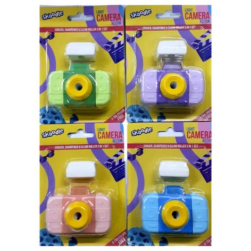 Skoodle Camera Eraser & Sharpener 3 in 1 Set – Pack of 4