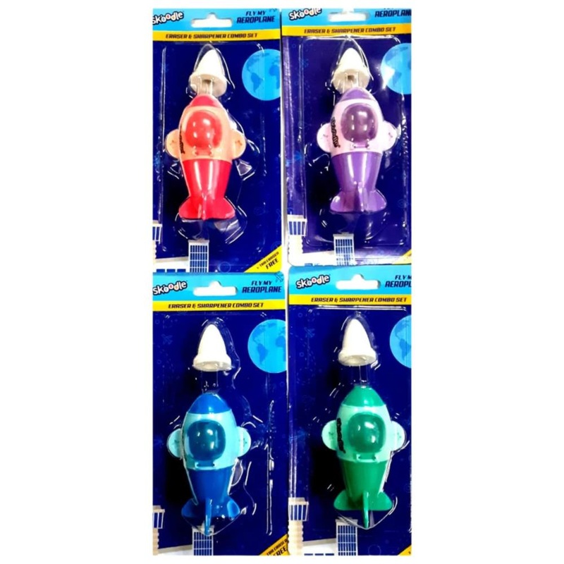 Skoodle Fly My Aeroplane Eraser & Sharpener Combo Set ( Pack of 4)