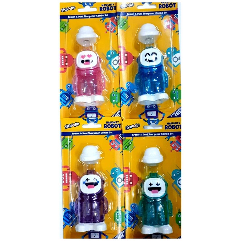 Skoodle Robot Eraser & Sharpener Combo Set (Pack of 4)
