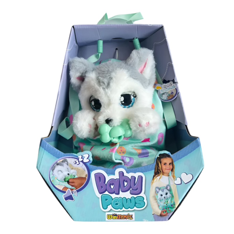 IMC Baby Paws Husky Puppy Toy With Cute Swaddle Bag
