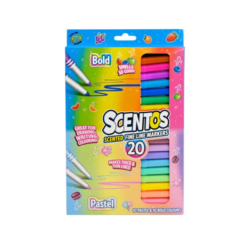 Scentos Scented Fine Line Markers Bold & Pastel Colors- Pack of 20