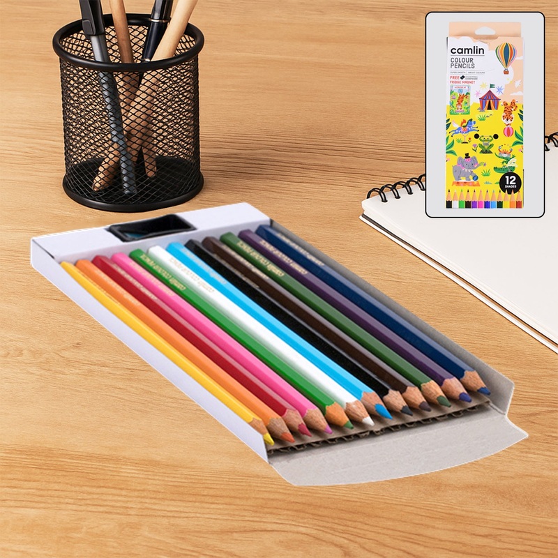 Camlin Colour Pencils  12 Long Vibrant Shades (With Free Sharpener, Ideal for Drawing & Sketching)