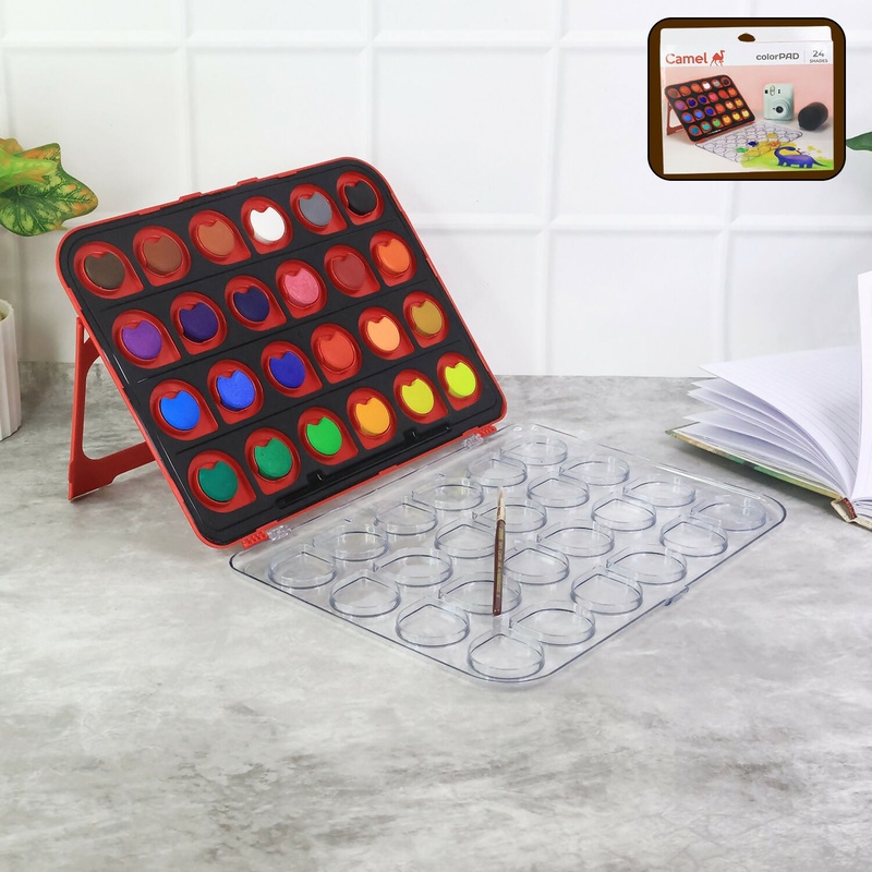 Camel ColorPad 24 Assorted Water Colours with Brush in Portable Palette Box