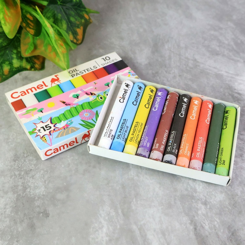 Camel Oil Pastels  10 Assorted Shades (Compact Colouring Set for Kids & Students)