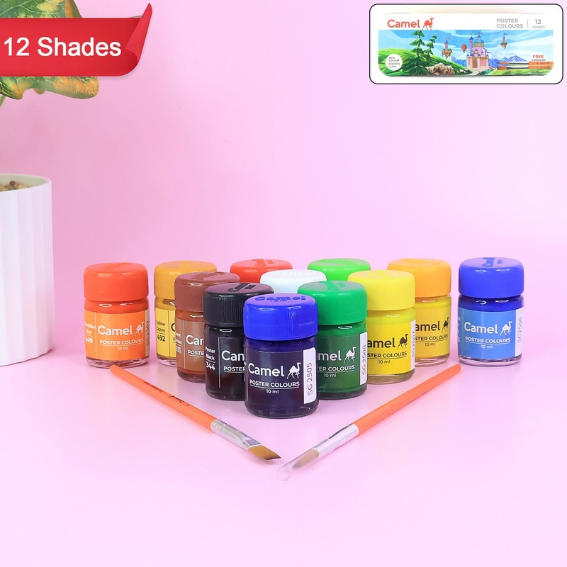 Camel Poster Colours  12 Assorted Shades for Students (10 ml Each)