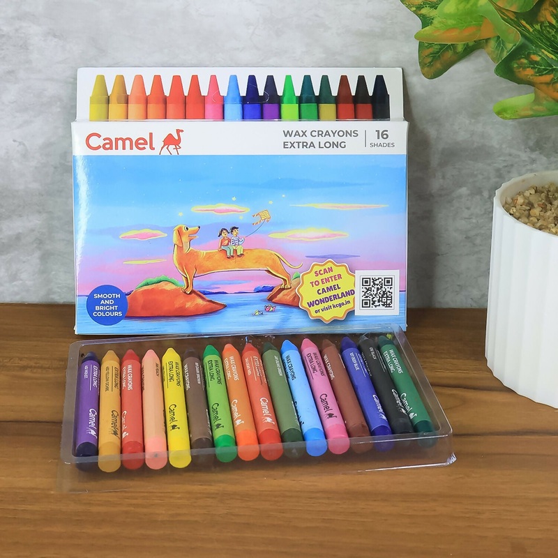 Camlin Wax Crayons Extra Long  16 Bright Shades for Smooth Colouring