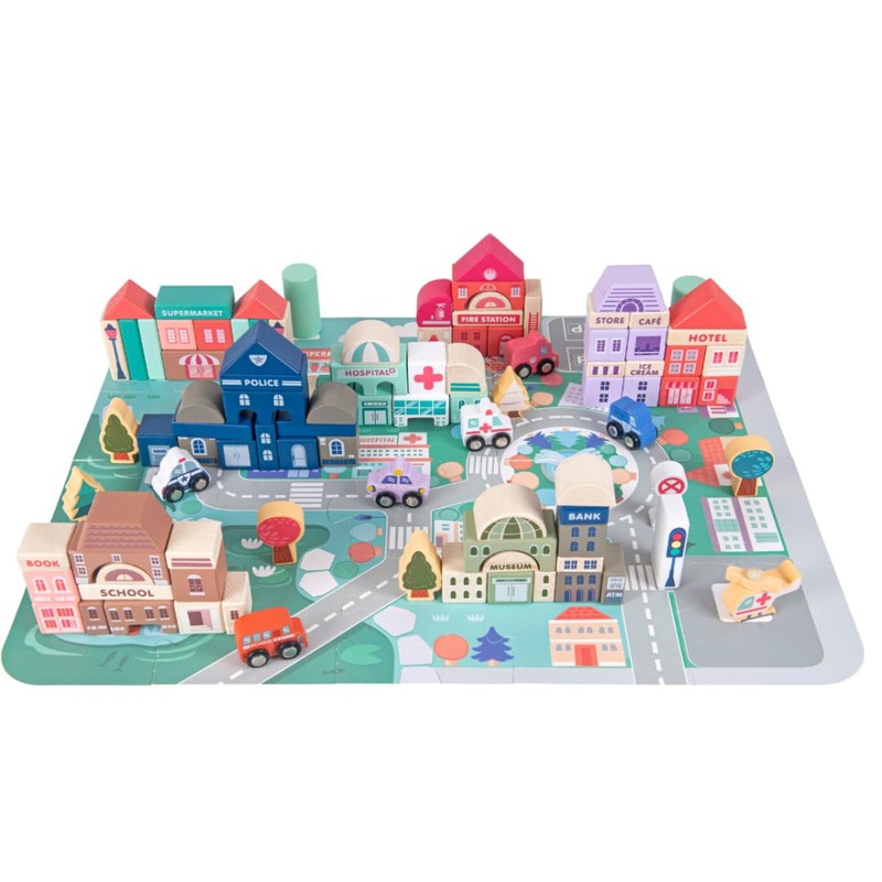 Open Ended 115 Pieces Wooden City Building Blocks
