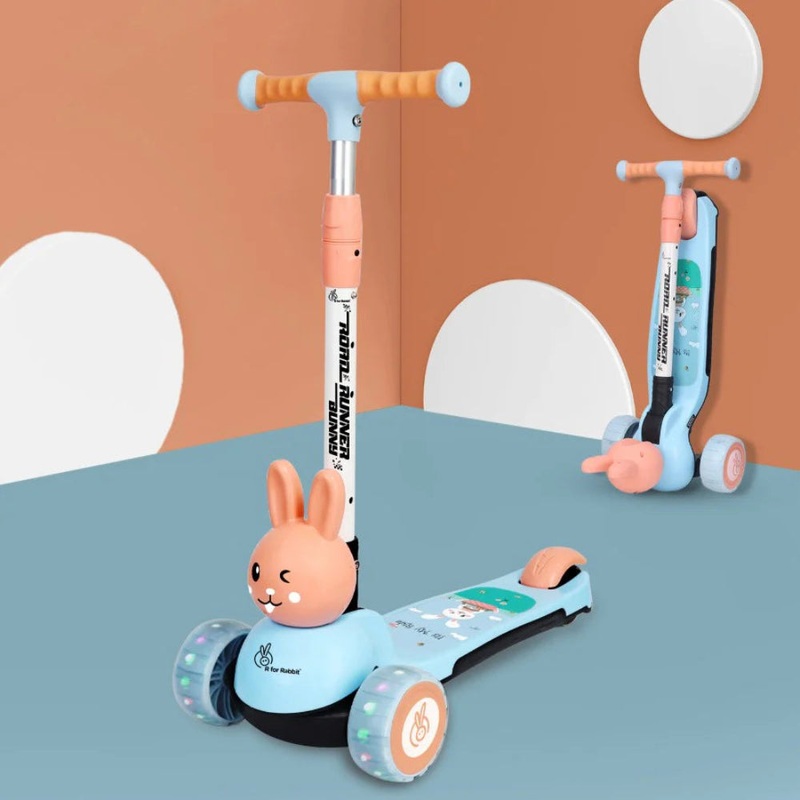 R for Rabbit Road Runner Bunny Scooter For Kids With PU LED Wheels -Blue Peach