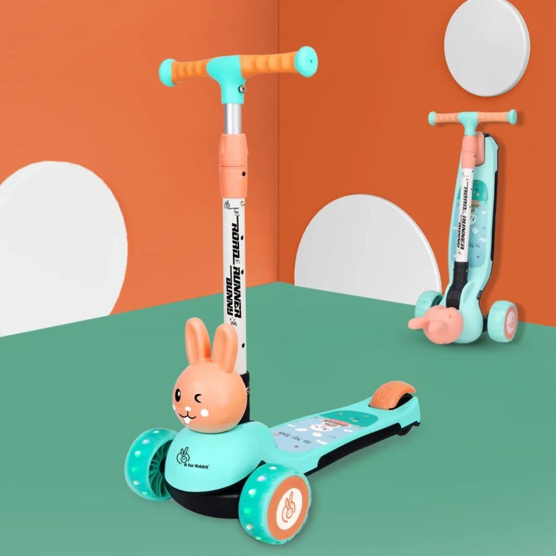 R for Rabbit Road Runner Bunny Scooter For Kids With PU LED Wheels -Green Peach