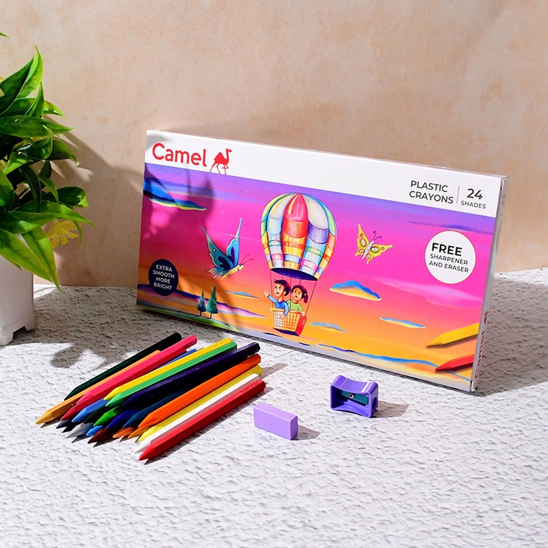 Camlin Plastic Crayons  24 Shades with Sharpener and Eraser
