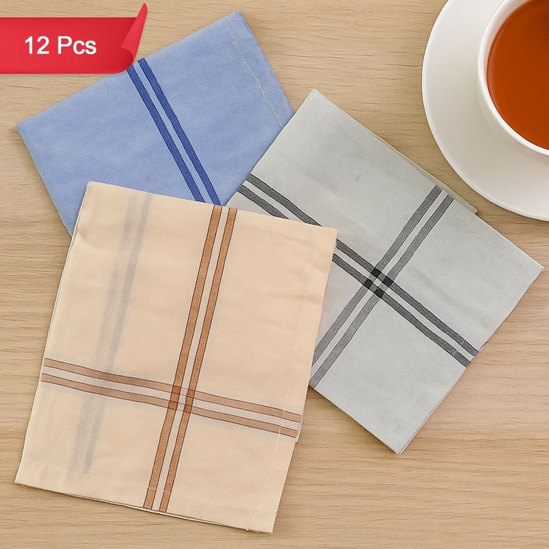 Set of 12 Cotton Handkerchiefs for Men & Women  Soft Absorbent Check Pattern Hanky for Daily Use