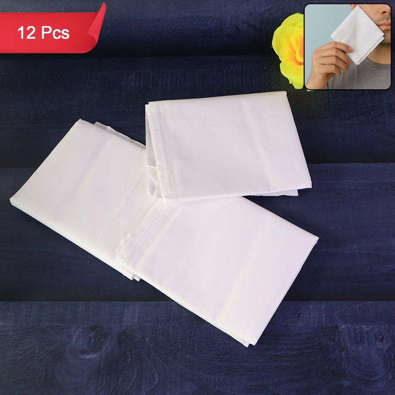 Set of 12 White Cotton Handkerchiefs for Men & Women  Soft & Absorbent Daily Use Hanky