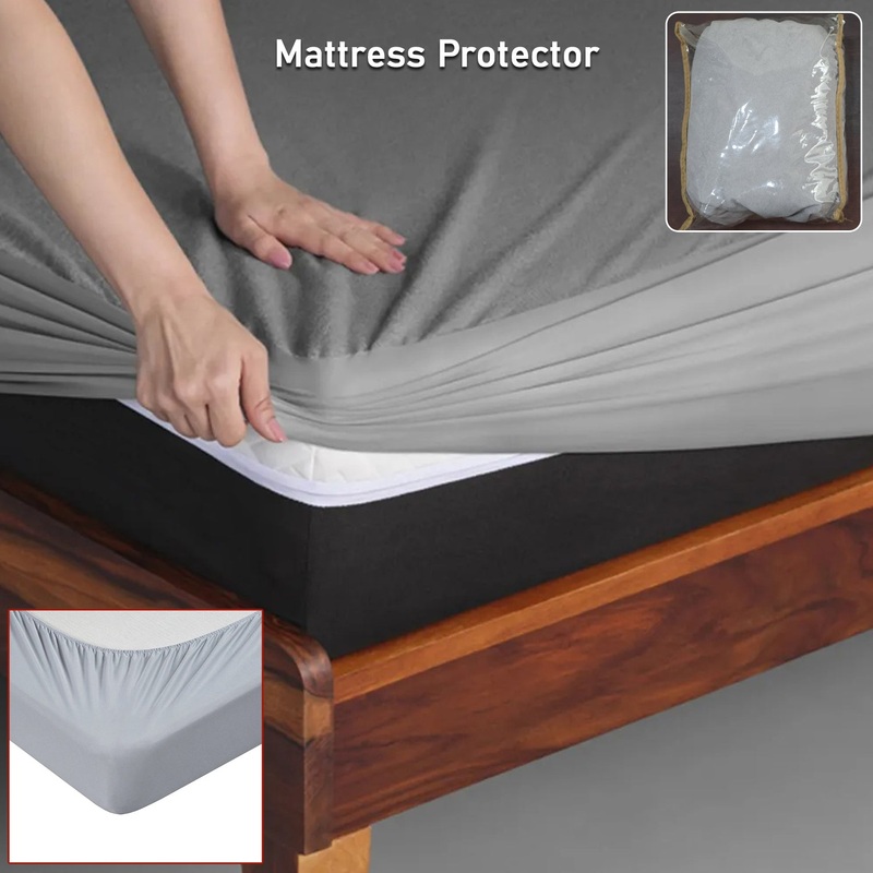 Waterproof Mattress Protector  Soft & Washable Bed Cover with Elastic Fit (Grey)