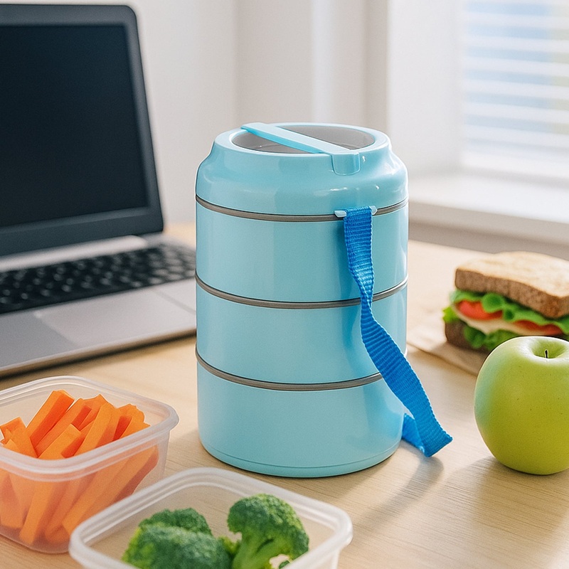 3 Layer Insulated Lunch Box Set with Handle & Strap – (Set)