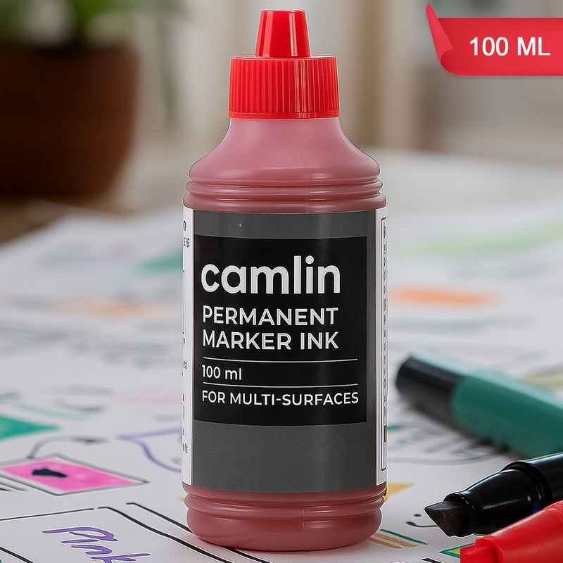 Camlin Permanent Marker Ink 100 ml  Red Color Refill Ink for Multi-Surfaces