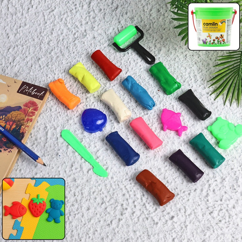 Camlin Play Dough  12 Assorted Shades, Non-Toxic Soft Modelling Clay with Tools for Kids Creative Play  Bucket Pack