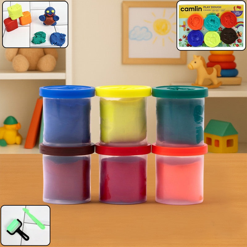 Camlin Play Dough  6 Assorted Shades with Tools, Non-Toxic Soft Modelling Clay for Kids Creative Play