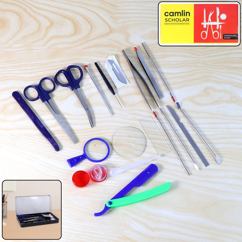 Camlin Scholar Dissection Instruments Box  Stainless Steel & Plastic Instruments for Biology Lab and Educational Use
