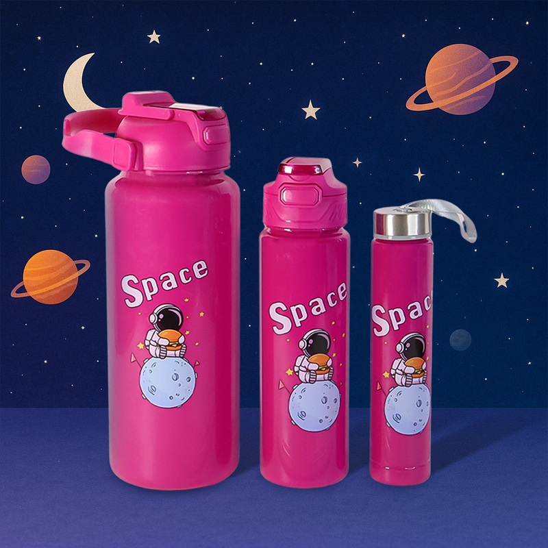 Space Theme Printed Water Bottles  2000ML, 900ML & 300ML Approx- (Set)