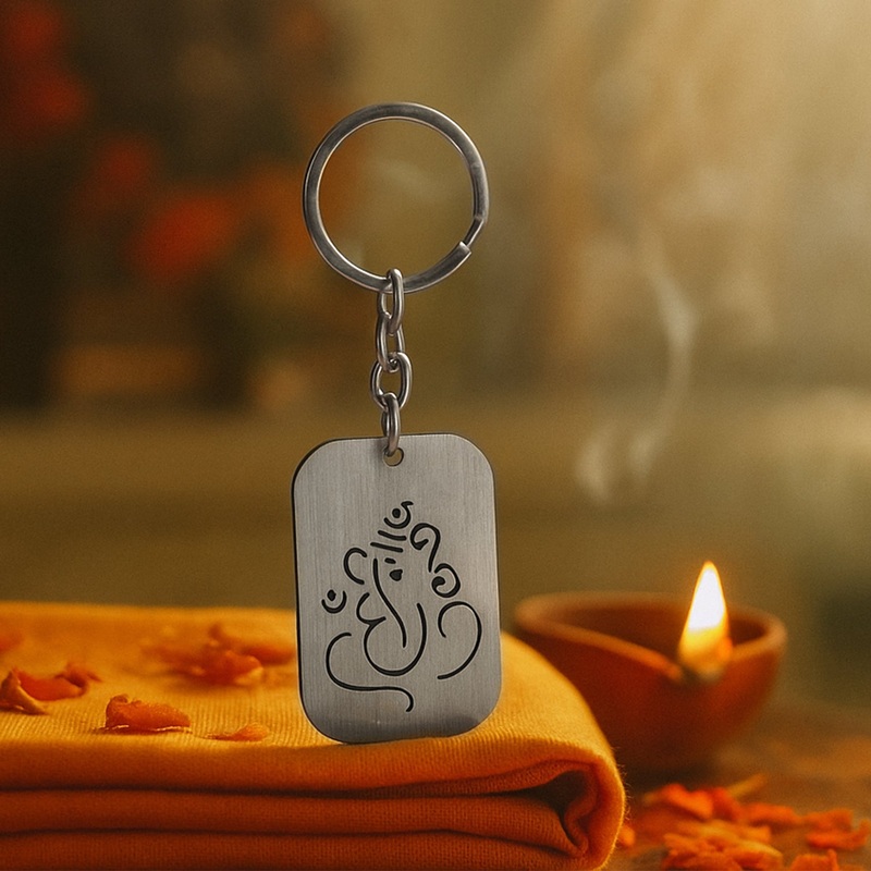 Auspicious Ganesh Cut-Out Metal Keychain – (1 Pc)