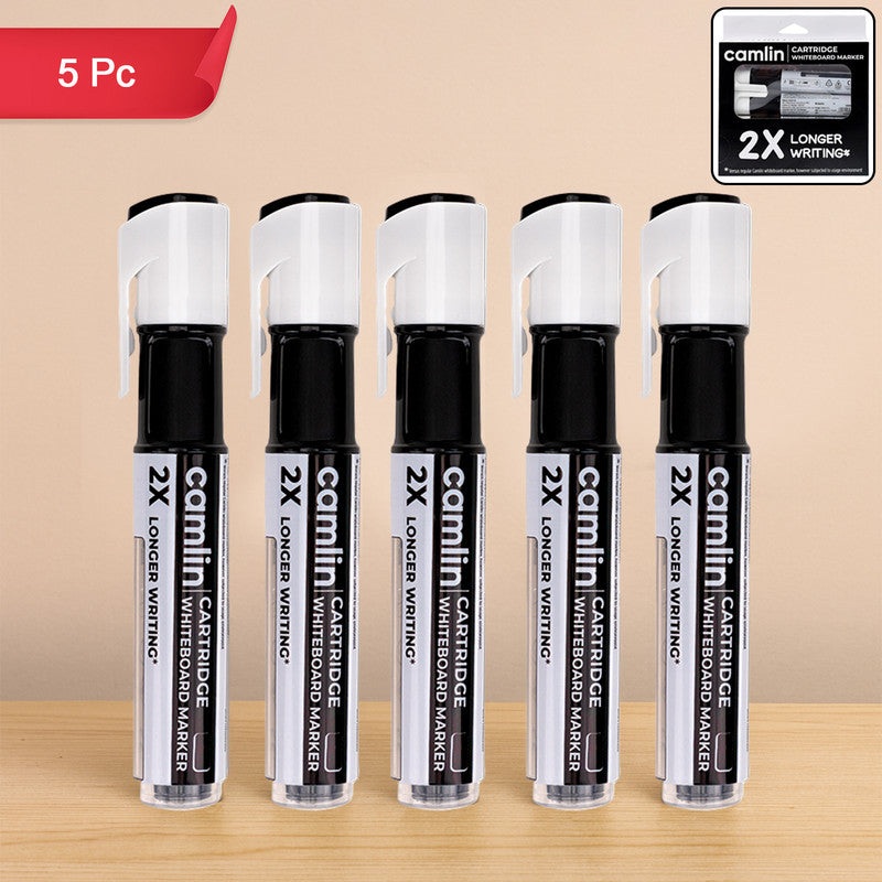 Camlin Cartridge Whiteboard Marker  Black Color Long-Lasting Writing Refillable Markers (Pack of 5)