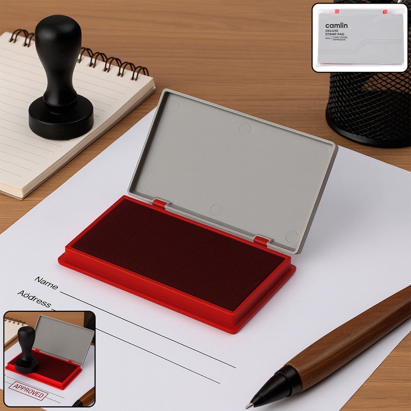 Camlin Deluxe Stamp Pad  Red Color High-Quality Ink Pad for Crisp and Clear Impressions