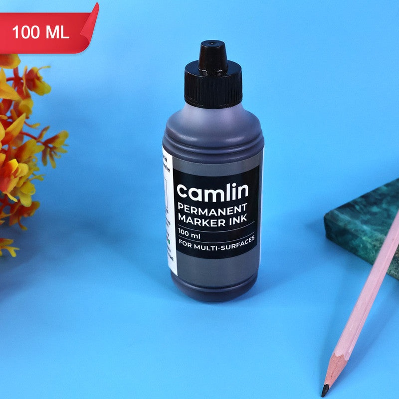 Camlin Permanent Marker Ink 100 ml  Black Color Refill Ink for Multi-Surfaces