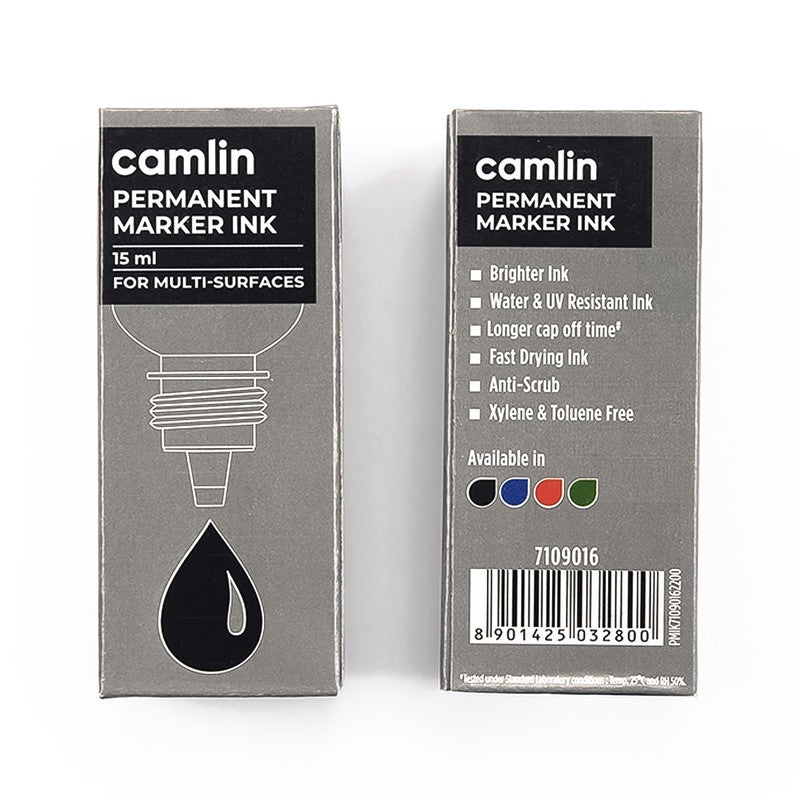 Camlin Permanent Marker Ink 15 ml  Black Color Refill Ink for Multi-Surfaces