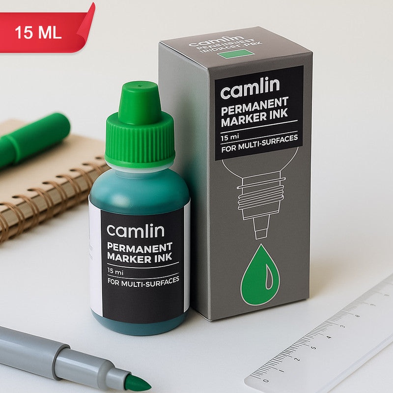 Camlin Permanent Marker Ink 15 ml  Green Color Refill Ink for Multi-Surfaces